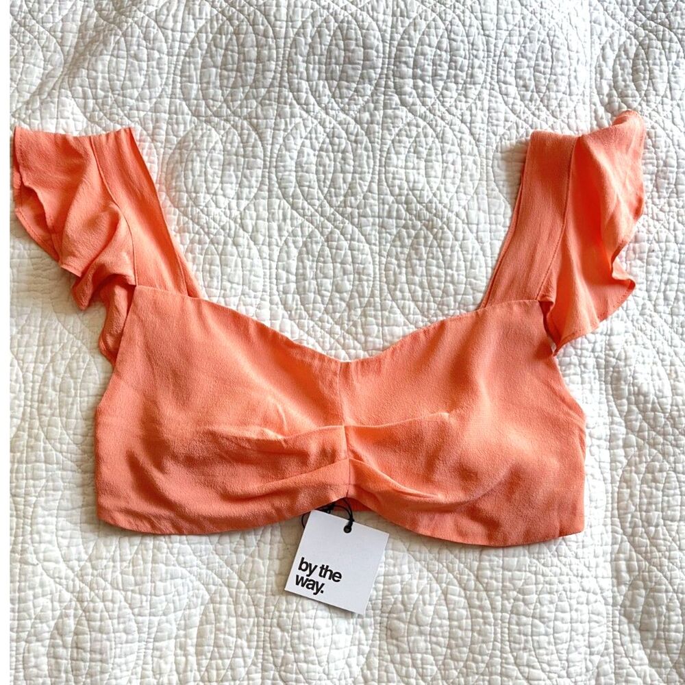 Revolve By The Way Ruffle Flutter Sleeveless Crop Top Small NWT Coral Boho Pink